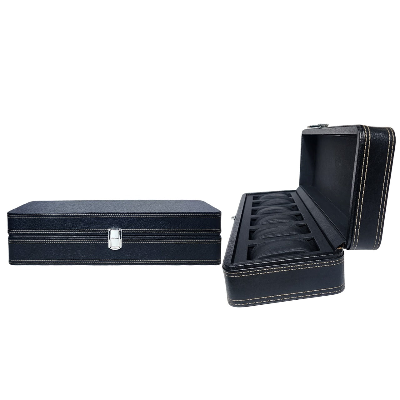 CURREN Black PU Leather 6 Grids Watch Organizer Box