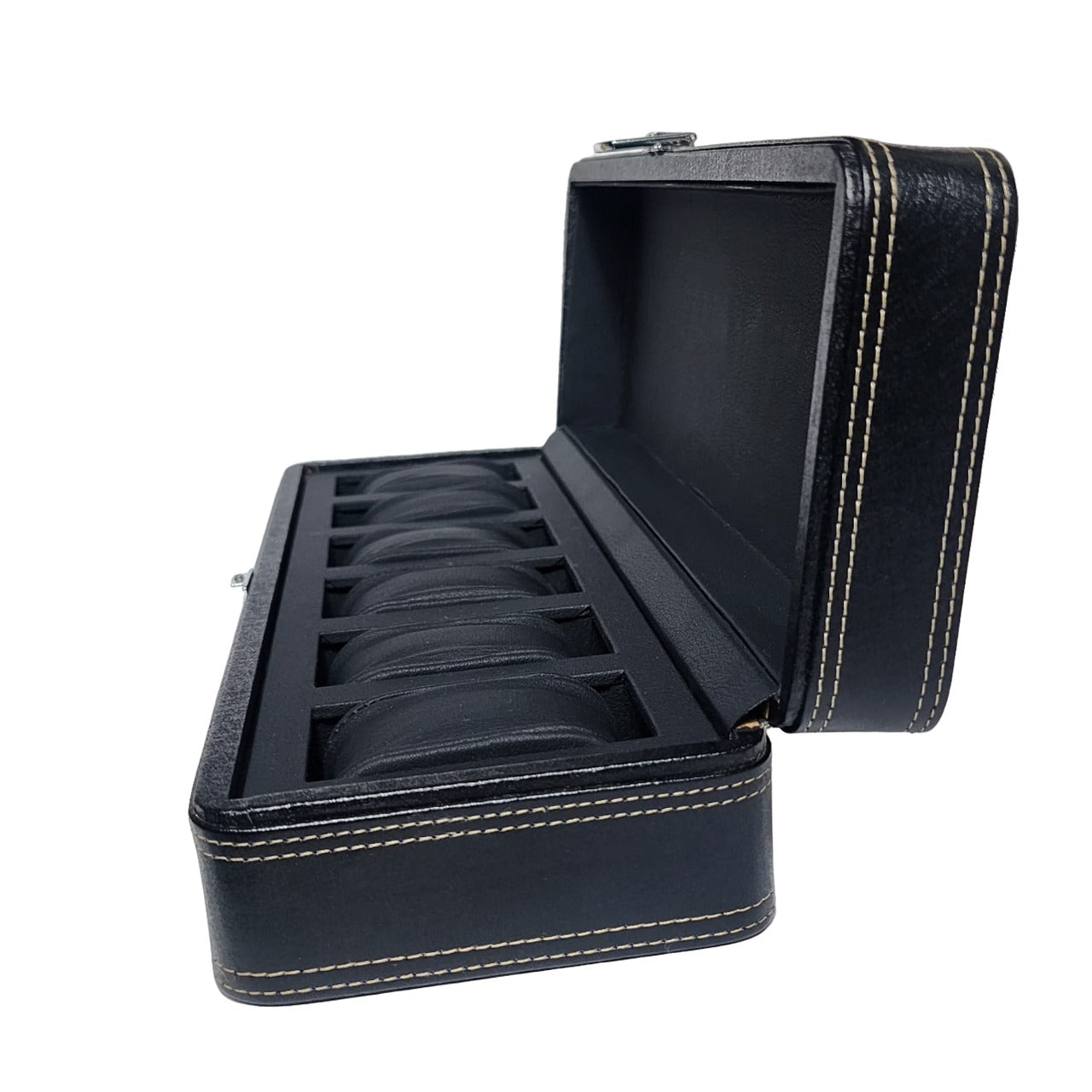 CURREN Black PU Leather 6 Grids Watch Organizer Box