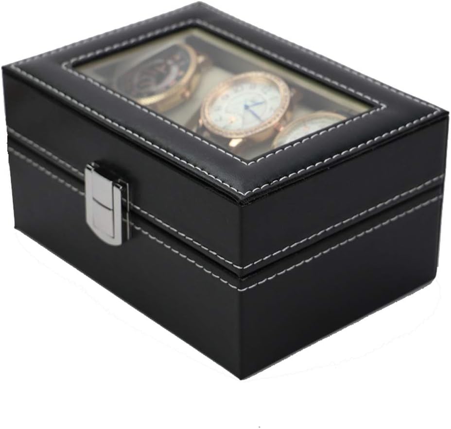 CURREN Black PU Leather 3 Grids Watch Organizer Box