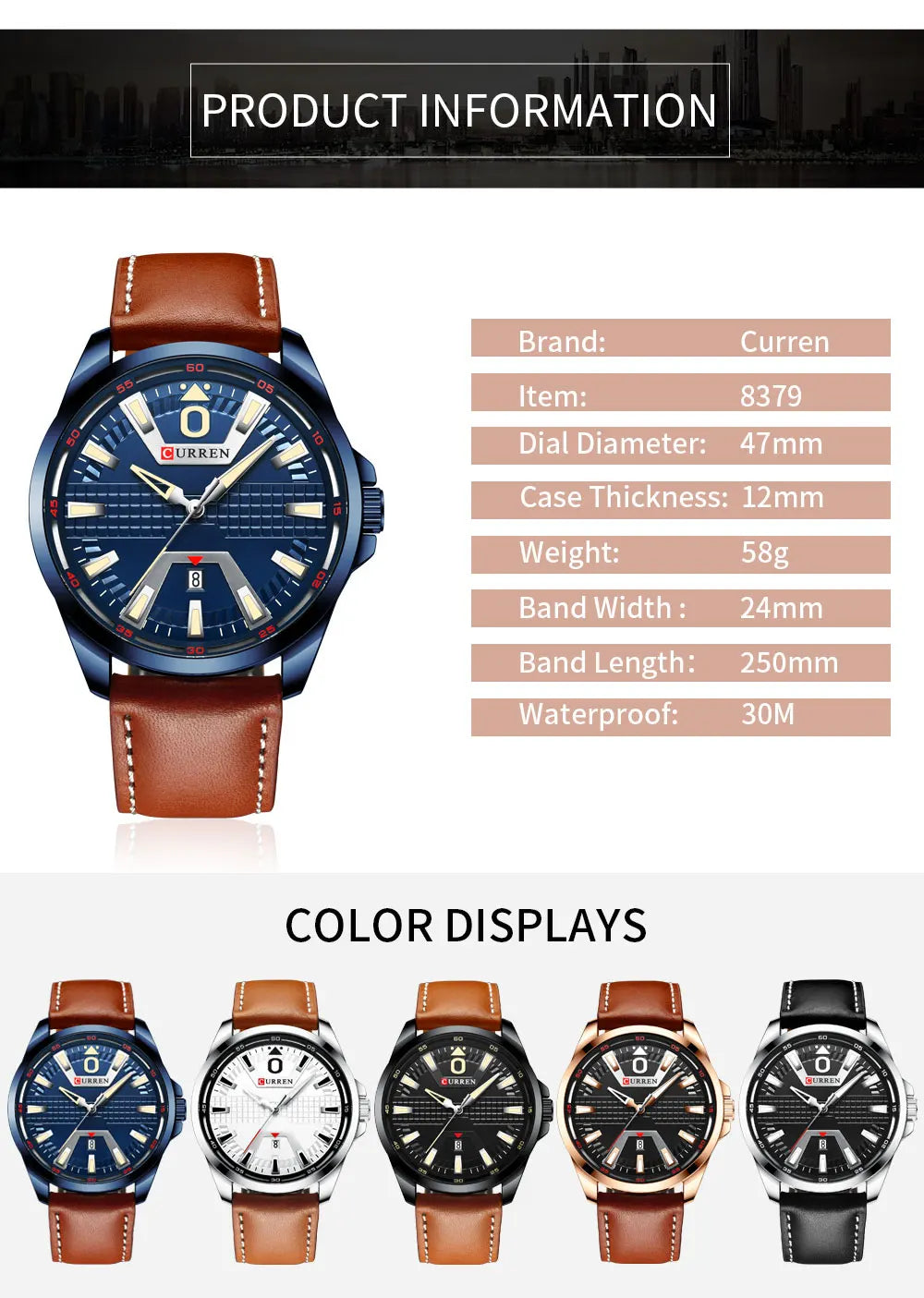 CURREN Leather straps Watch For Men With (Box & Bag)-8379