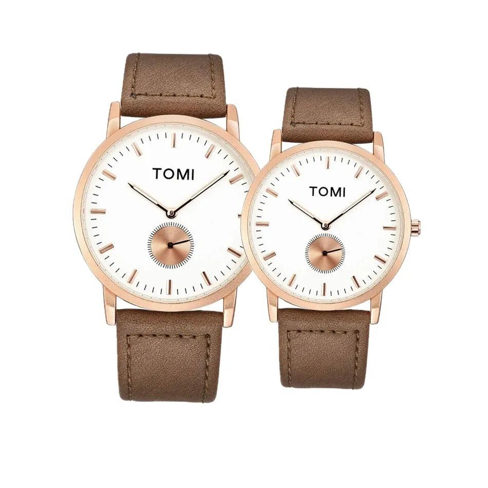 TOMI T-072 Couple Watch Chronograph Quartz Leather straps - Tomi Watches