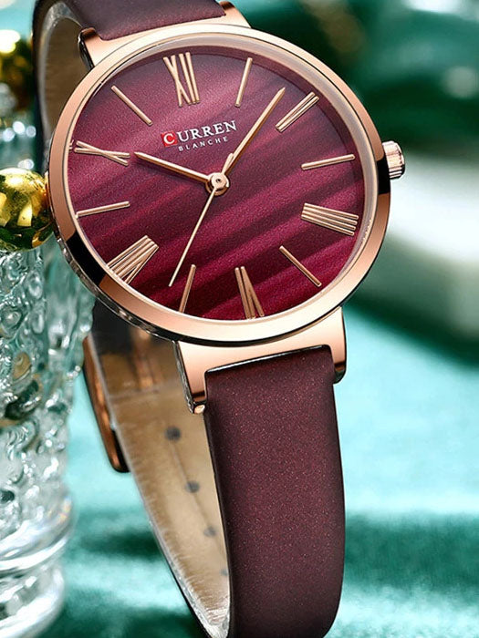 CURREN Leather Straps Watch For Women With (Box & Bag)-9076