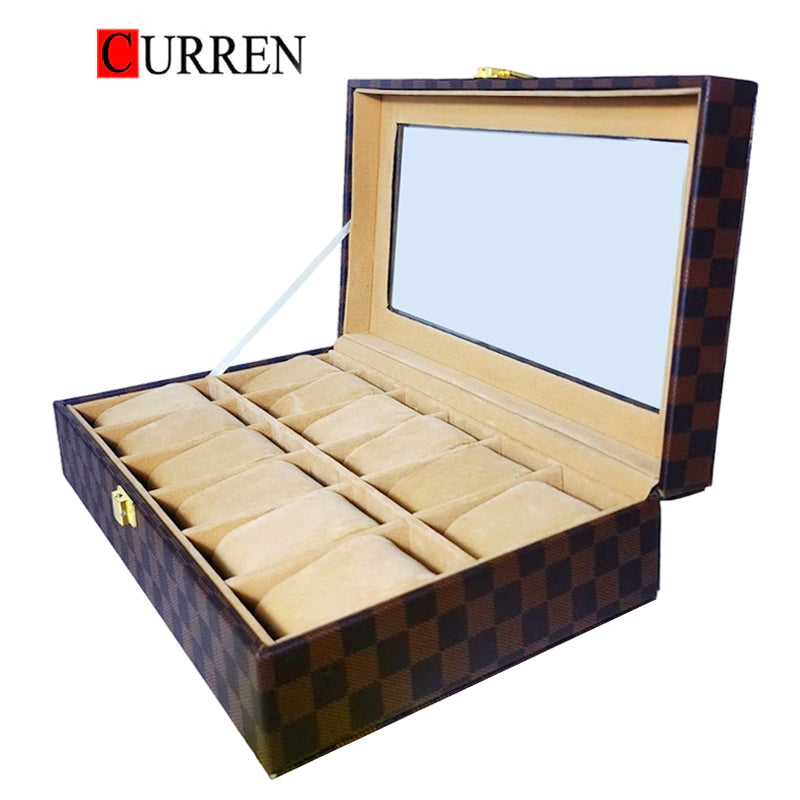 CURREN PU Leather Display Collection Storage 12 Grids Watch Organizer Box